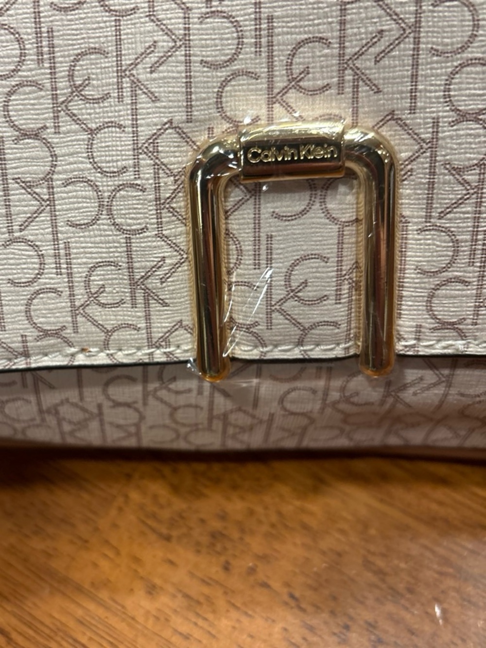 Calvin Klein Cream Monogram Crossbody with Gold Hardware